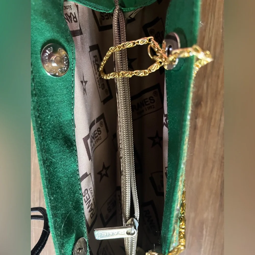 Ranes Green and Gold Painted Evening Clutch